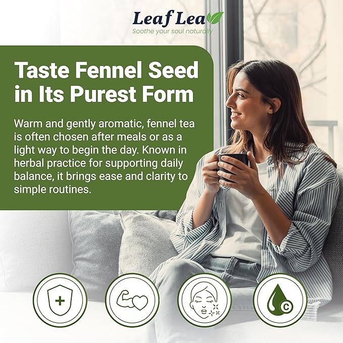 LeafLea 80 Premium Fennel Tea Bags, Pure Dried Fennel Seed Tea, Daily Ease & Balance, Naturally Sweet Taste, Caffeine-Free, Sugar-Free, Non-GMO, Vegan, Individually Wrapped