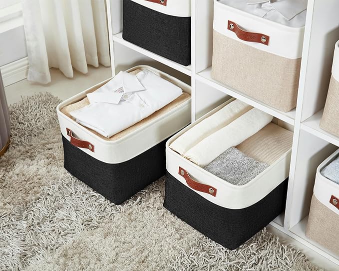 DECOMOMO Storage Baskets for Shelves - Fabric Storage Bins, Linen Closet Organizers and Storage (Black & White, XL - 3 Pack)