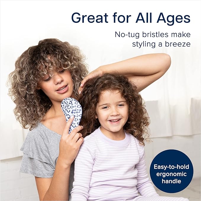 Crave Naturals Glide Thru Detangling Hair Brush for Adults and Kids - Detangler Hairbrush for Curly or Straight, Wet or Dry Hair - Gentle on Tangles Comb - Navy Blue and Blue Cheetah (Pack of 2)