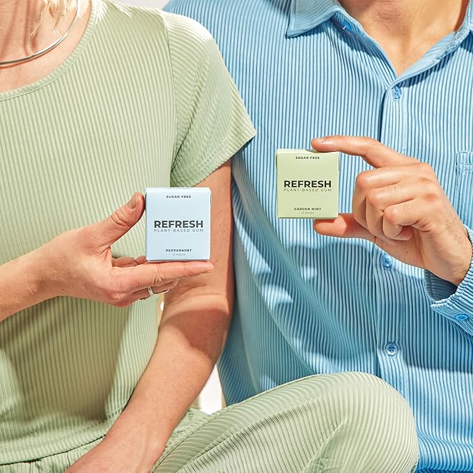 Refresh Gum, Xylitol, Natural, Sugar Free, Chewing Gum, Plastic Free, Natural Flavors & Organic Ingredients, Non GMO, Gluten Free, Vegan, 12 Count (Pack of 5), Mint Variety Pack