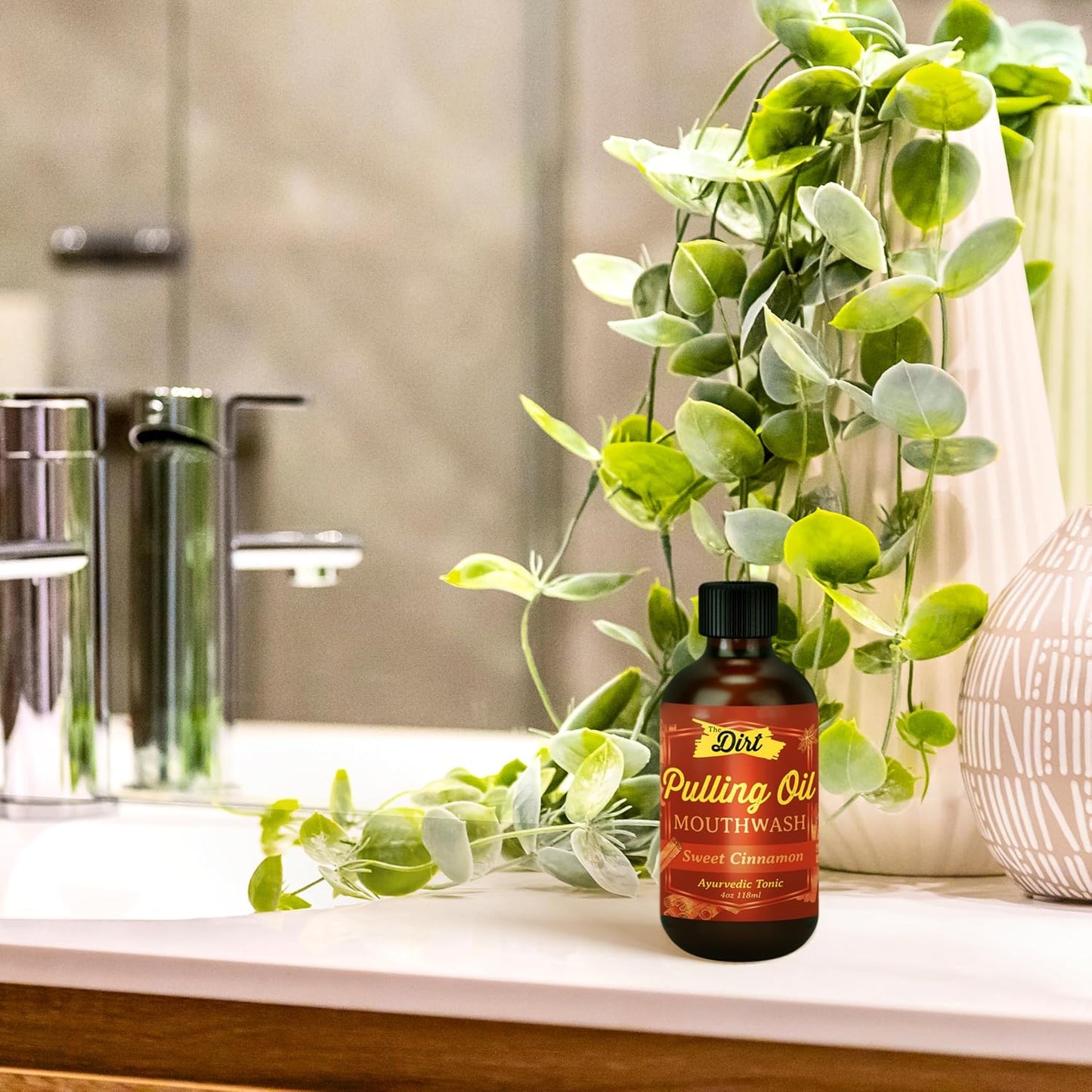 THE DIRT Oil Pulling Mouthwash - Gluten Free - Removes Plaque, Tartar, Bad Breath & Whitens Teeth (Sweet Cinnamon, 4 Ounce)