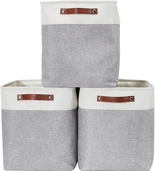 DECOMOMO Storage Baskets | Large Storage Bins 54.5L Fabric Baskets for Organizing Laundry Nursery Toys Cloth Linen Closet Organizers with Handles (Grey and White, XXXL - Jumbo/3P - 17" x 13" x 15")