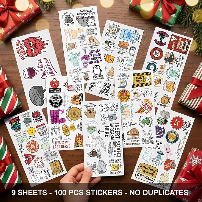 100 Pcs Funny Stickers Pack – Hilarious Quotes, Meme & Humor Vinyl Waterproof Decals for Laptop, Water Bottle, Scrapbook, Hard Hat, Bumper – Gift for Men, Women, Teens