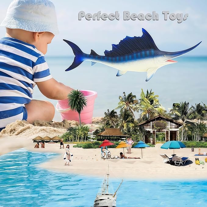 Gemini&Genius Sea Animal Sailfish Action Figure Soft Rubber 17” Swimming Pool Bathtub Toys, Realistic Ocean Animals Swordfish Educational and Role Play Toys for Kids and Collectors (Blue Sailfish)