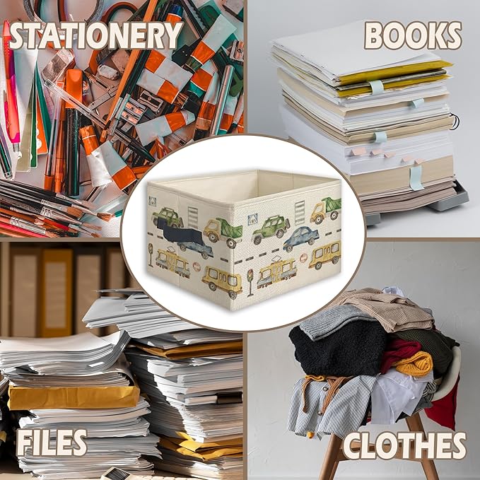 Car Boy Foldable Storage Bins Box with Handles, Transport Vehicles Collapsible Toys Books Clothes Organizer Basket for Kids Boys Toddler Bedroom Bathroom Nursery