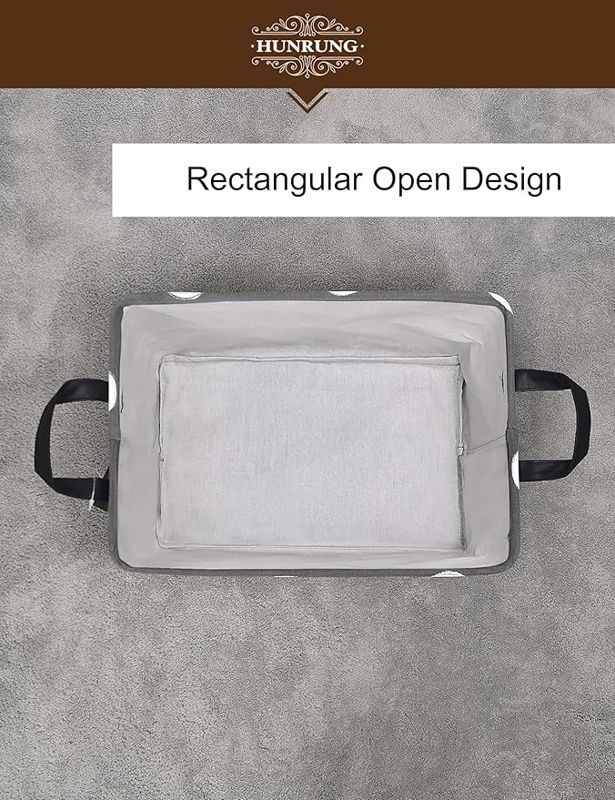 HUNRUNG Rectangle Storage Basket Cute Canvas Organizer Bin for Pet/Children Toys, Books, Clothes Perfect for Rooms/Playroom(REC-Grey Baseball)