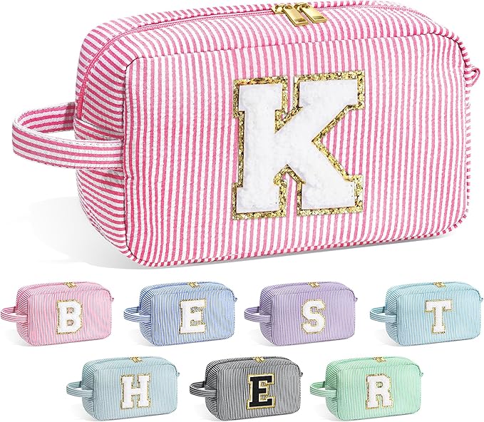 YOOLIFE Christmas Gifts for Women Teen Girls Kids Stocking Stuffers - Initial Makeup Bag Cosmetic Case Toiletry Pouch, Birthday Gifts for Women Friends Sister Teacher, Pink K