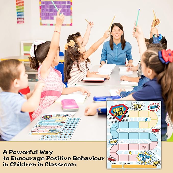 20 Superhero Reward Chart with 432 Round Stickers, Incentive Behavior Chart for Kids at Home Classroom, Kids Routine Daily Chore Sticker Chart-B12