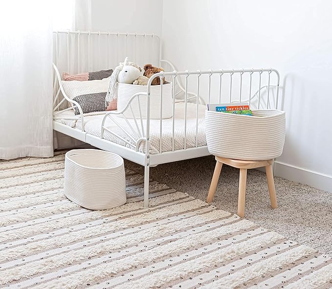 OrganiHaus Set of 3 Off-White Woven Storage Baskets for Shelves, Decorative Organizer Bins for Closet, Bathroom & Living Room, Multipurpose Home Organization Baskets, Toy Storage Basket - 15x9x10 in