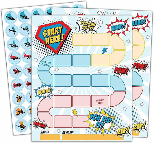 20 Superhero Reward Chart with 432 Round Stickers, Incentive Behavior Chart for Kids at Home Classroom, Kids Routine Daily Chore Sticker Chart-B12