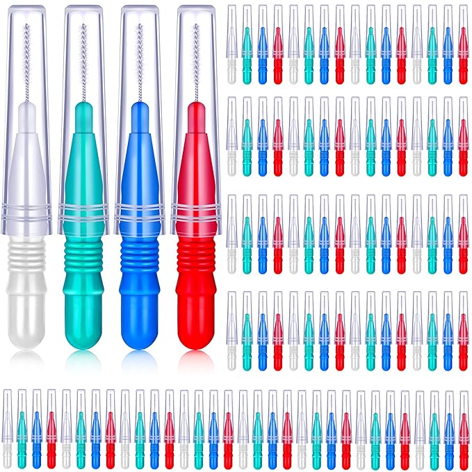 BBTO 100 Pcs Braces Dental Brush Flosser for Cleaner Interdental Brush Toothpick Tooth Flossing Head Oral Dental Toothpick Cleaners Cleaning Tool(Red, Blue, White and Green)