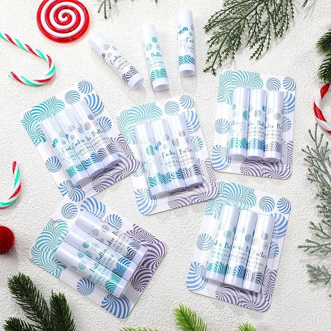 Leelosp 18 Pcs Christmas Lip Balm Candy Shapes Lipstick Set Lip Care Sugar Moisturizing Balms Natural Organic for Christmas Gifts Stocking Stuffers for Coworker Employee Winter Holiday Party Favors