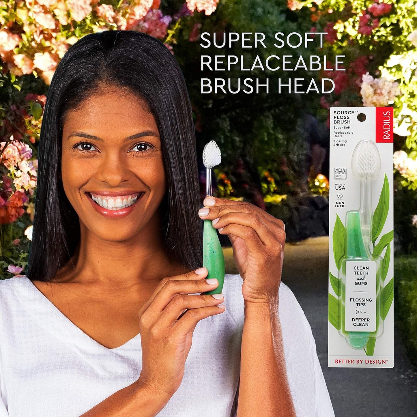 RADIUS Toothbrush Source Floss Brush BPA Free & ADA Accepted Improve Gum Health & Reduce Gum Issues - Super Soft - Assorted Colors - Pack of 6