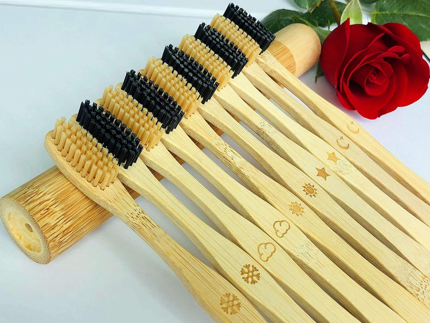 Bamboo Toothbrush Medium Bristle, 10Pcs Biodegradable Bulk Wooden Toothbrushes