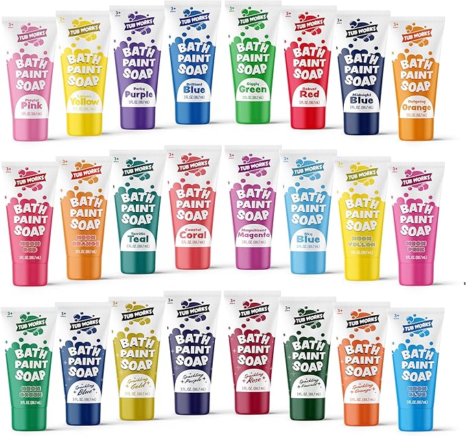 Tub Works® Bath Paint Soap Bath Toy, 24 Pack | Non-Toxic, Washable Bathtub Paint for Finger Painting in the Tub | Ideal Toddler Bath Toys for Creative Play | Classic & Pastel Bath Colors for Kids Bath