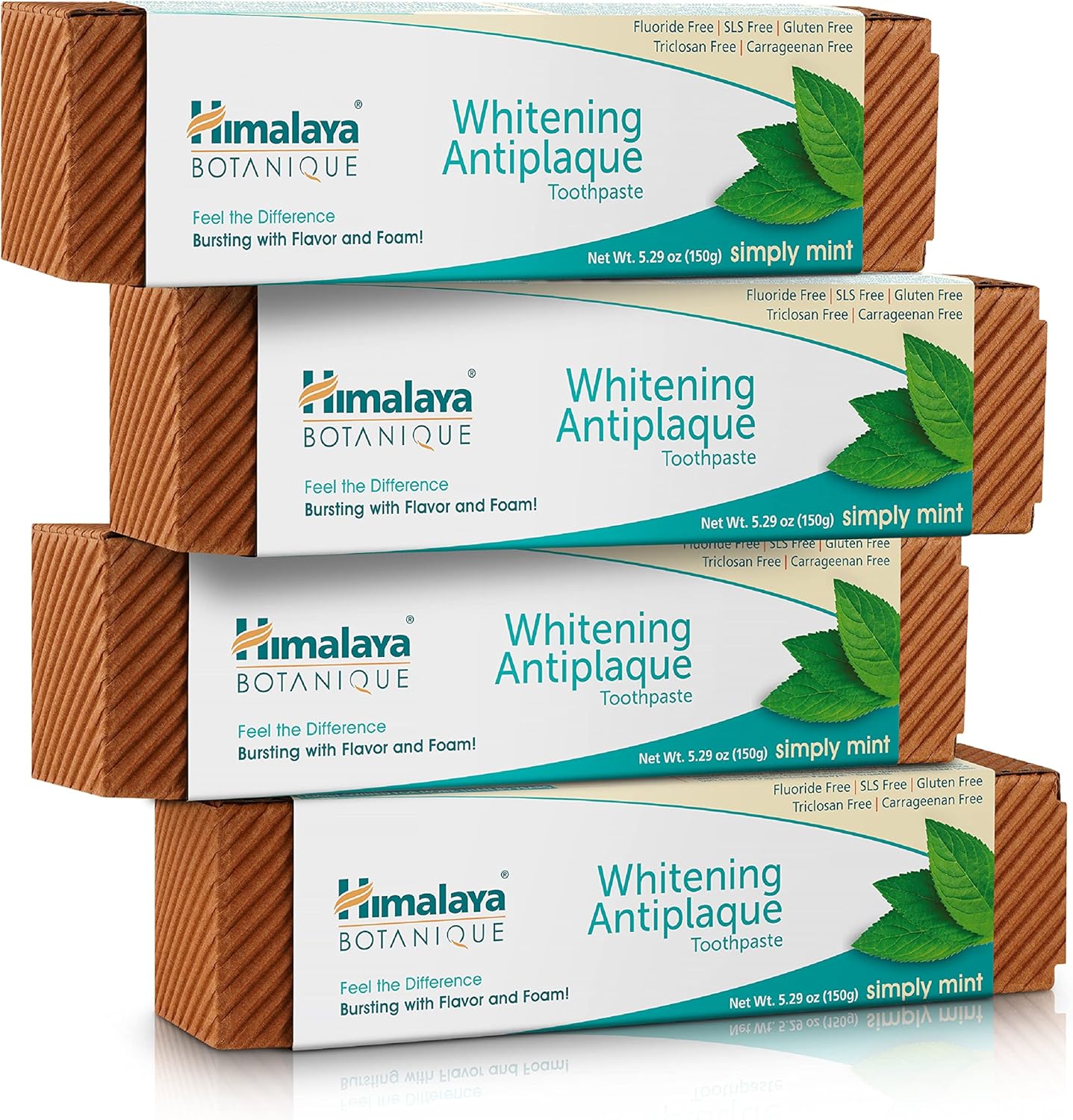 Himalaya Botanique Whitening Complete Care Toothpaste, Teeth Whitening, Fights Plaque, Fluoride Free, No Artificial Flavors, SLS Free, Cruelty Free, Foaming, Simply Mint Flavor, 5.29 Oz, 4 Pack