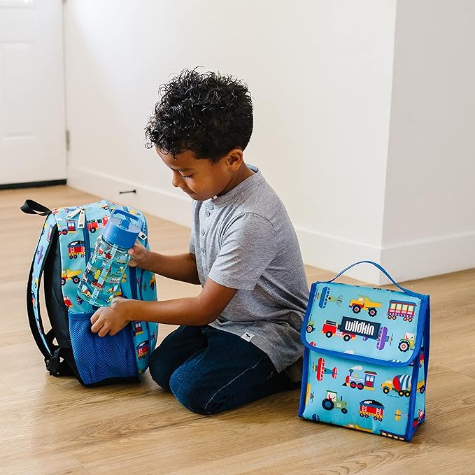 Wildkin Kids 16 Oz Water Bottle – BPA-Free Tritan, Leak-Proof Lid, Durable & Easy to Clean - Trains, Planes & Trucks