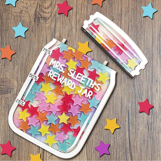 Personalized Reward Jars for Kids - Magnetic Reward Jar for Classroom Behavior – Incentive Jar with Stars for Teachers & Kids – Class Rewards Chart, Potty Training, Behavior Management, Style 01