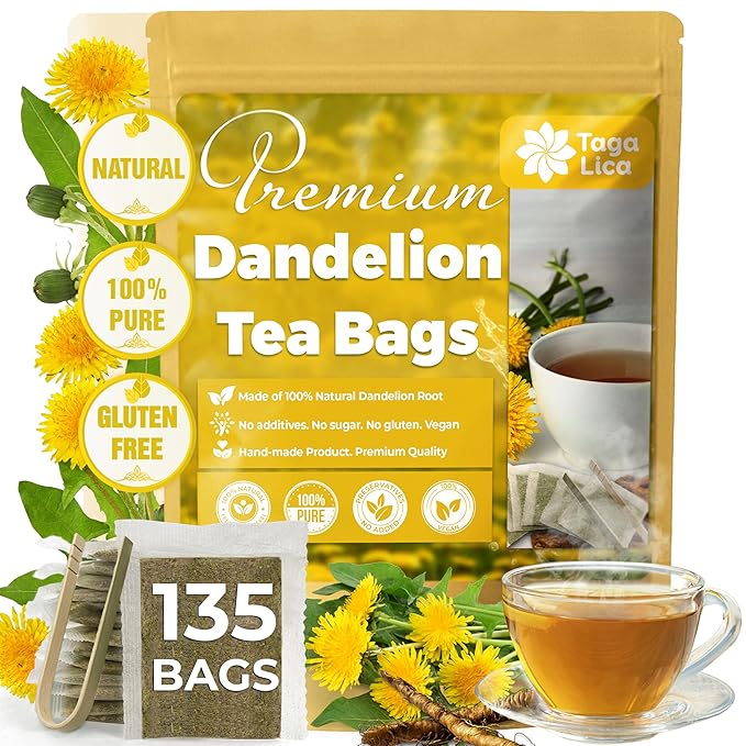 Tagalica, Premium 135 Dandelion Root Tea Bags, 100% Natural & Pure from Dandelion Root, Eco-Conscious Tea Bags, Herbal Tea. No Sugar, No Caffeine, No Gluten, Vegan
