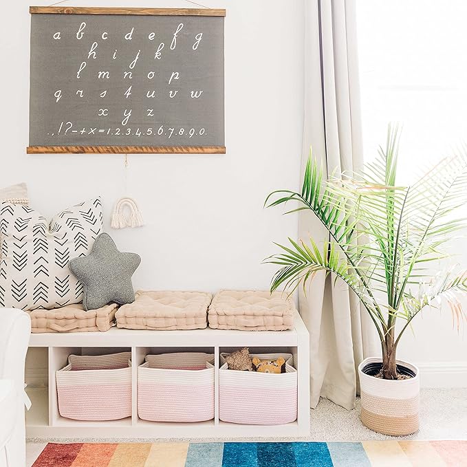 OrganiHaus Set of 3 Pink Woven Storage Baskets for Shelves, Decorative Organizer Bins for Closet & Bathroom, Multipurpose Home Organization Baskets, Toy Storage Basket - 15x9x10 inches