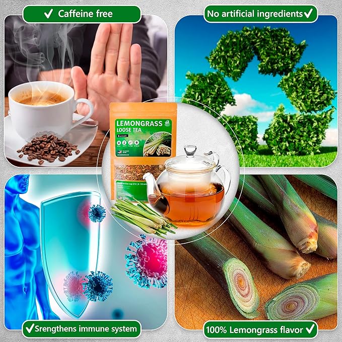 TeaDreamTea Lemongrass Herbal Tea, 6 oz Loose Leaf - Caffeine Free, Decaffeinated, Bulk Lemongrass Tea for Metabolism - Easy to Brew, Natural Flavor, Endless Health Benefits