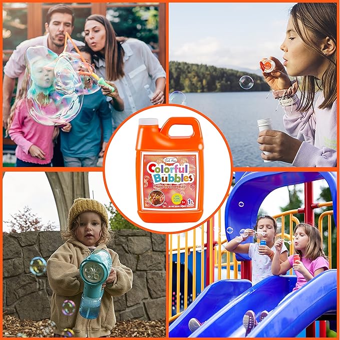 Lulu Home Concentrated Bubble Solution, 1 L/ 33.8 OZ Refill for Bubble Machines, Giant Wands, and Blowers - Up to 2.5 Gallons for Kids' Birthday Parties