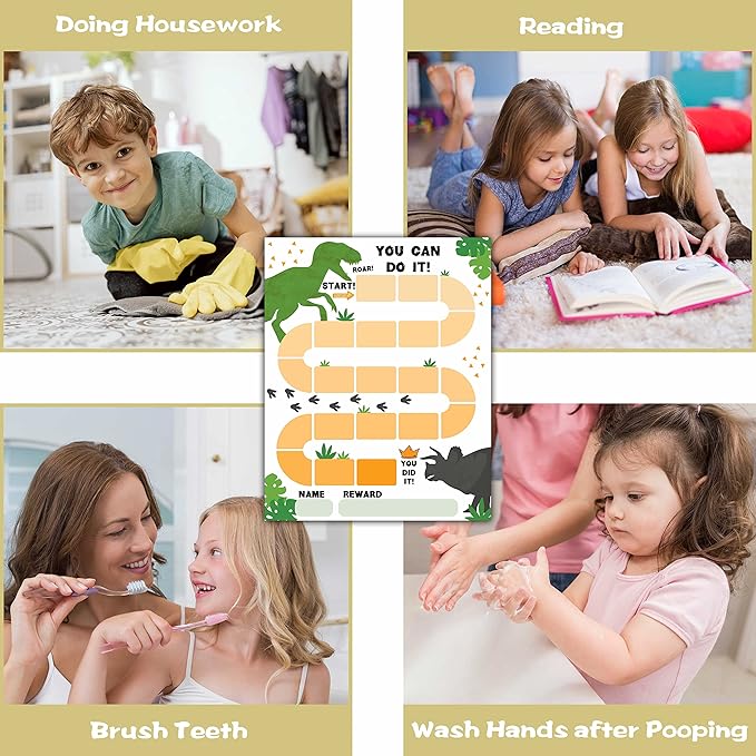 10 Dinosaur Reward Chart with 216 Round Stickers, Incentive Behavior Chart for Kids at Home Classroom, Kids Routine Daily Chore Sticker Chart-A09