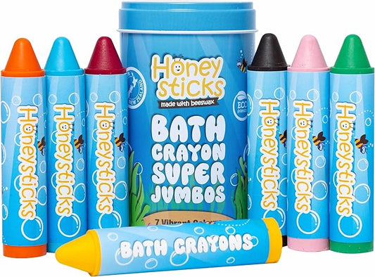 Honeysticks Super Jumbo Bath Crayons Non Toxic (7 Pack) for Toddlers 1-3 and Kids 4-8, Natural Beeswax Crayons, Food-Grade Colors, Fragrance Free, Non Irritating, Bath Toys for Bathtub, Shower, Gift