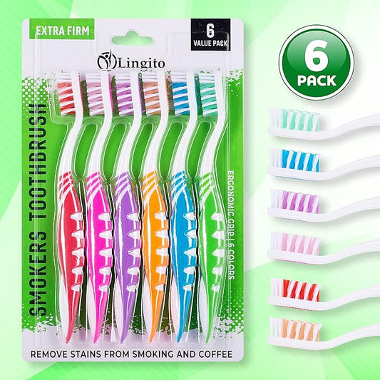 Extra Firm Toothbrush, Hard Bristle Toothbrush Set for Adults or Smokers Travel Kit, Multicolor Denture Brush, Large Head, Manual Travel Toothbrush Hard Bristles