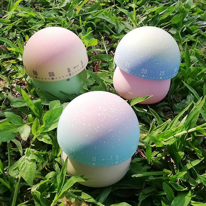 Mechanical Kitchen Timer, Cute Mushroom Timer for Kids, Wind Up 60 Minutes Manual Countdown Timer for Classroom, Home, Study and Cooking (Pink Base)