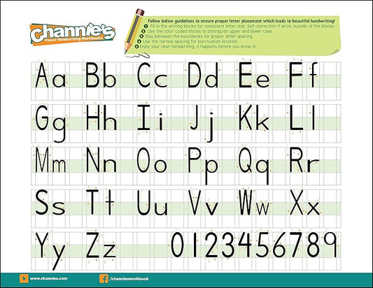 Channie’s My First Letters, Pre K - Kindergarten Writing Workbook, Fun Way to Practice Letter Tracing for Kids Ages 3-5, Easy to Follow, Color-Coded, 40 Double-Printed Worksheets