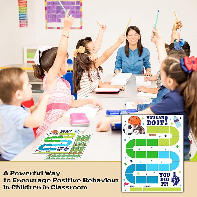 20 Sports Reward Chart with 432 Round Stickers, Incentive Behavior Chart for Kids at Home Classroom, Kids Routine Daily Chore Sticker Chart-B14