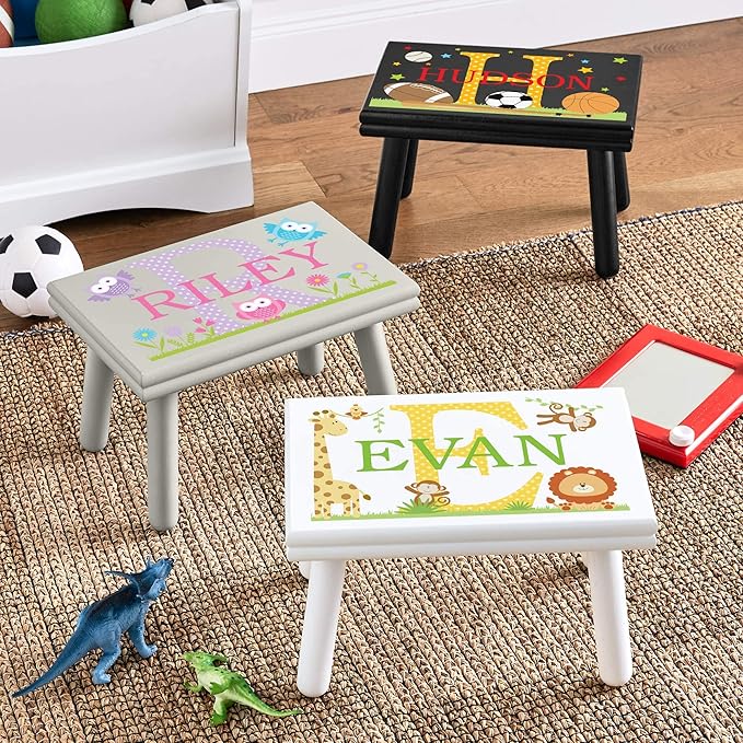 Let’s Make Memories Personalized My Own Name Step Stool - Children’s Step Stool - Sturdy Wood – Non-Toxic Paint, Sealer - Jungle Design - Natural - 14’Wx9.25”Lx8.75”H - Ages 3+