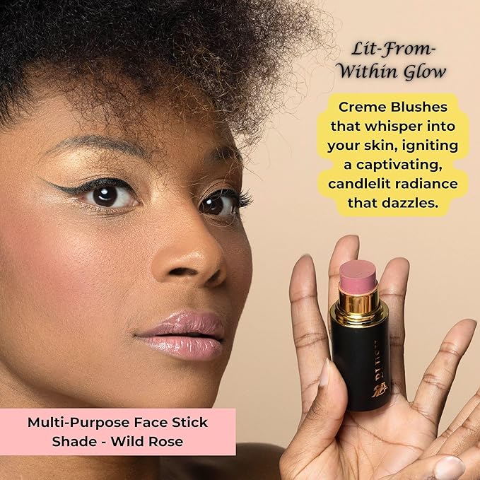 Cream Blush Stick by Phoenix Beauty – 3-in-1 Cheek, Lip & Eye Color | High Pigment, Hydrating Formula with Shea Butter & Hyaluronic Acid | Multi-Use Makeup Stick for Dewy Skin (Wild Rose, Regular)