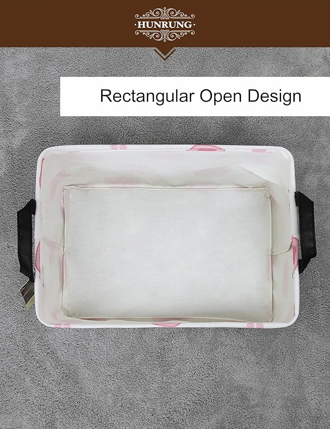 HUNRUNG Rectangle Storage Basket Cute Canvas Organizer Bin for Pet/Children Toys, Books, Clothes Perfect for Rooms/Playroom(REC-Pink Paw)