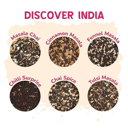 BREWIX, Discover India Premium Black Tea Christmas Gift Box (6.34oz/90+ Cups) | Tea Gift Sets For Tea Lover | 6 Unique Chai Teas | Best for Birthdays, Anniversaries & Holidays