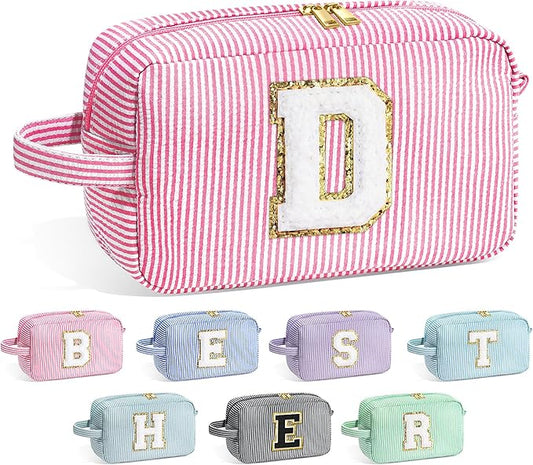 YOOLIFE Graduation Gifts for Her - Inspirational Gifts for Women, Personalized Graduation Gifts, Graduation Party Favor, Monogram Cute Initial Pink Travel Makeup Bag, Skincare for Girls 10-12 D