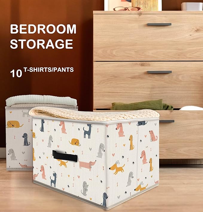 Nogrit Colorful Dog Storage Bins Box, Toybox for Boys Girls, Minimalist Linear Dog Foldable Baskets Organizer Container with Handles for Bedroom Bathroom Kids Dorm Nursery Clothes Toys Books