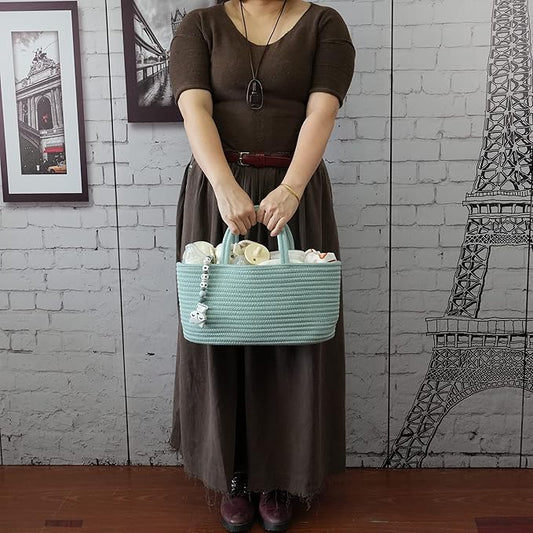 Diaper Caddy Organizer for Baby Cotton Rope Nursery Storage Bin Basket Portable Holder Tote Bag for Changing Table Car Travel Baby Shower Gifts Newborn Essentials Registry Must Haves Light Green