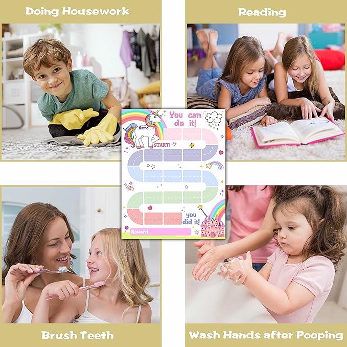 10 Unicorn Reward Chart with 216 Round Stickers, Incentive Behavior Chart for Kids at Home Classroom, Kids Routine Daily Chore Sticker Chart-A20