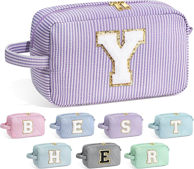 YOOLIFE Travel Cosmetic Bag for Women - Monogram Initial Makeup Bag Toiletry Bag Pouch Make Up Case for Women Mom Bridesmaid Best Friend Sister Teacher, Personalized Birthday Gifts for Women Y
