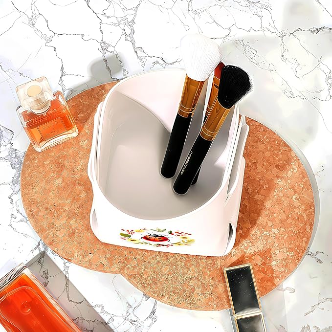 Ladybugs Makeup Brush Holder, Decorative Desk Organizer for Jewelry Pen Pencil Glasses Storage, Ladybugs Lovers Themed Gifts Stuff For Girls Teens Kids Women!