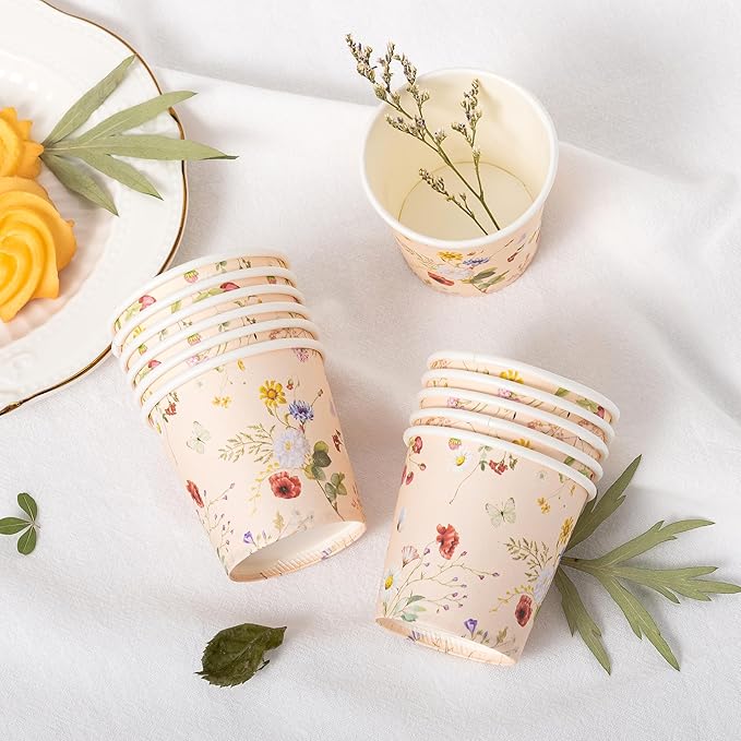 Crisky 3oz Bathroom Cups[150 Pack] Disposable Paper Dixie Cup, Elegant Vintage Floral Small Mouthwash Cups, Hot/Cold Beverage Coffee, Dessert for Birthday Parties, Home-use, Picnics, Ceremonies