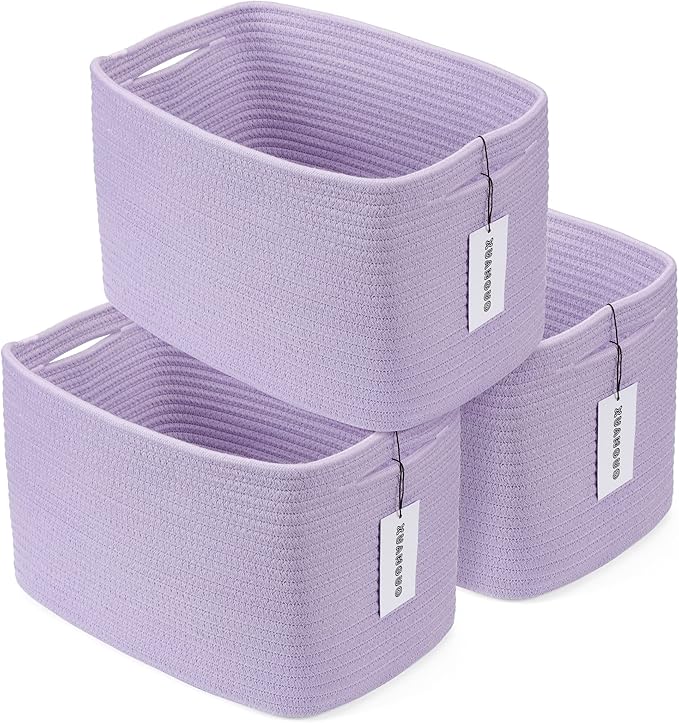 Cotton Rope storage Basket Bins Woven Basket for Organizing Shelves 14.5X9.5X9.3" Rectangle Decorative Baskets For storage Clothes Toys Books Towels Nursery basket organizer 3 pack purple or lavender