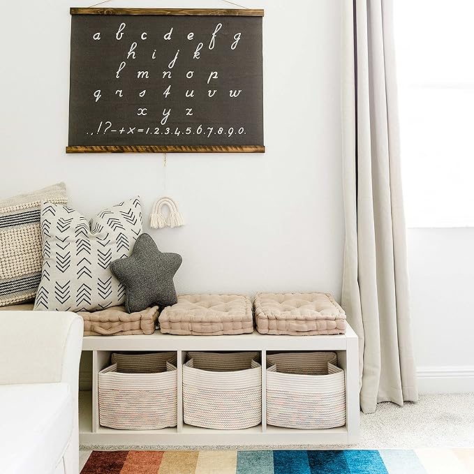 OrganiHaus Set of 3 Woven Storage Baskets for Shelves, Decorative Organizer Bins for Closet & Bathroom, Multipurpose Home Organization Baskets, Toy Storage Basket - Rainbow Stitches 15x9x10 inches