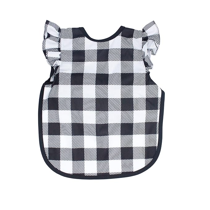 BapronBaby Flutter White Buffalo Plaid Bapron - No Neck Tie Safer Bib for Baby& Toddler - Soft Waterproof Stain Resistant - Machine Washable - Sz Baby/Toddler 6m-3T