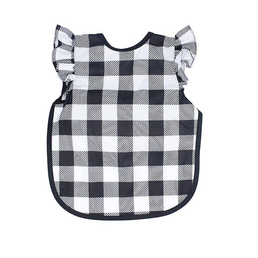 BapronBaby Flutter White Buffalo Plaid Bapron - No Neck Tie Safer Bib for Baby & Toddler - Soft Waterproof Stain Resistant - Machine Washable - Sz Preschool 3-5yrs