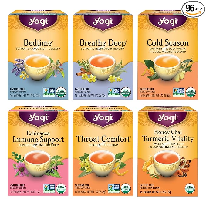 Yogi Get Well Variety Pack (6 Pack) - Herbal Immune and Cold Season Support - 96 Organic Tea Bags