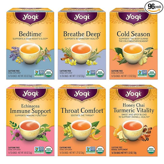 Yogi Get Well Variety Pack (6 Pack) - Herbal Immune and Cold Season Support - 96 Organic Tea Bags
