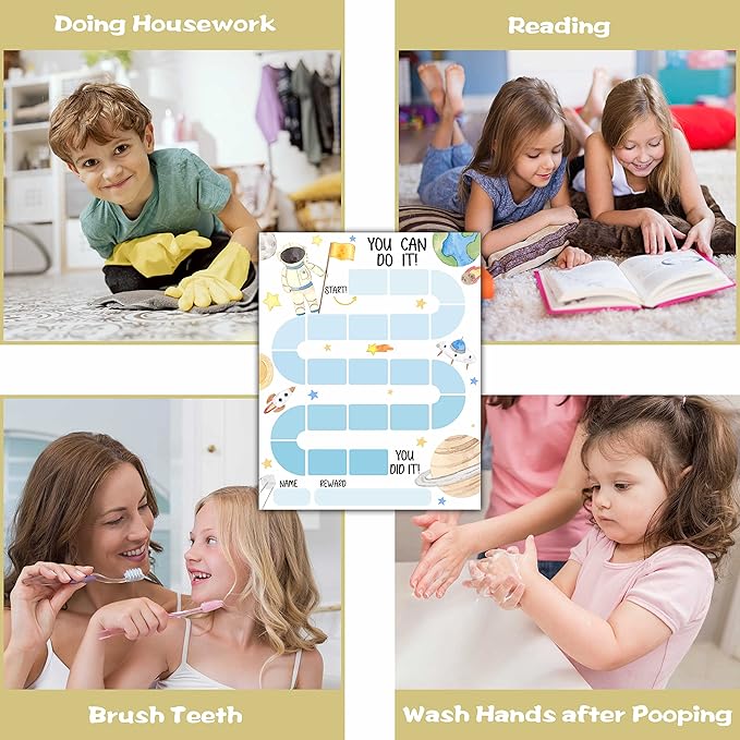 20 Outer Space Astronaut Reward Chart with 432 Round Stickers, Incentive Behavior Chart for Kids at Home Classroom, Kids Routine Daily Chore Sticker Chart-B17